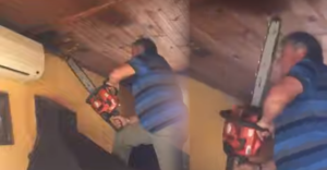 VIDEÓ: A mester majdnem levágja a saját fejét a láncfűrésszel