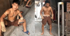 A thai bokszoló bemutatta a törhetetlen sípcsontját (Elgörbítette a fémcsövet)