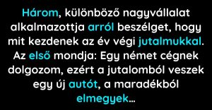 A többiek csak csodálkoznak, hogy egy magyar mit akar venni az év végi jutalomból (Vicc)