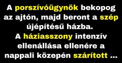 A házaló árus lótrágyát szór szét az ügyfelénél (Vicc)