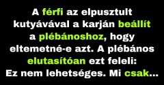 A férfi megkérdezi a plébánost, hogy eltemetné-e a kutyáját (Vicc)