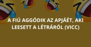 A fiú aggódik az apjáét, aki leesett a létráról (Vicc)