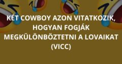 Két cowboy azon vitatkozik, hogyan fogják megkülönböztetni a lovaikat (Vicc)