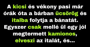 Egy férfi élete legrosszabb napja után a bárban ücsörög (Vicc)