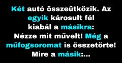 Az autóbaleset után a férfinak összetört a műfogsora (Vicc)