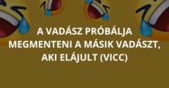 A vadász próbálja megmenteni a másik vadászt, aki elájult (Vicc)