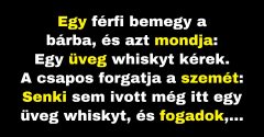 Egy férfi bemegy a bárba, és kér egy egész üveggel (Vicc)