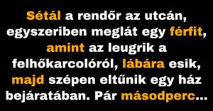 A rendőr figyeli, miként ugrik le két férfi a felhőkarcolóról (Vicc)