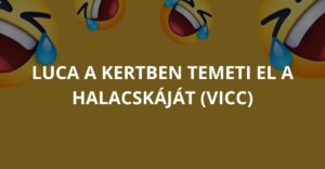 Luca a kertben temeti el a halacskáját (Vicc)