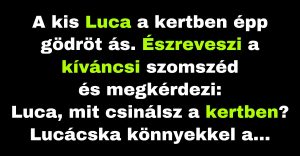 Luca a kertben temeti el a halacskáját (Vicc)