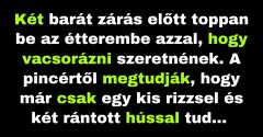 A barátok megosztják egymás között az ételt az étteremben. (Vicc)