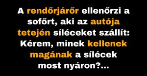 A rendőrök nyáron megállítanak egy síléceket szállító sofőrt (Vicc)