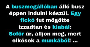 Egy férfi megpróbálja utolérni a buszt, hogy időben odaérjen a munkahelyére (Vicc)