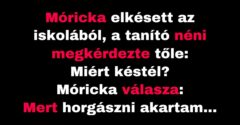 Móricka a horgászat miatt késett az iskolából (Vicc)