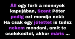 A férfi Szent Péternek ecseteli jótettét. (Vicc)