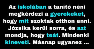 A tanító néni megkérdezi a tanulókat, hogy mit szoktak otthon enni (Vicc)