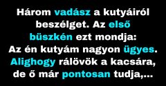 A három vadász az ügyes kutyáikról beszélget. (Vicc)