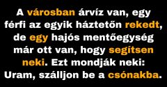 A férfi elutasítja az árvíz idején, hogy csónakba üljön. (Vicc)