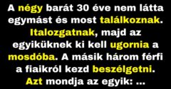 A barátok 30 év után találkoznak, és a fiaikról beszélgetnek (Vicc)