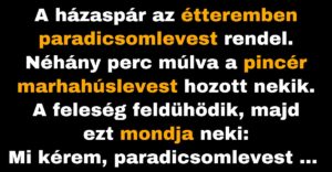 A házaspár megfizet a nemtörődöm pincérnek (Vicc)