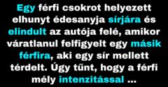 Egy férfi a temetőben egy rejtélyes férfit gyászol (Vicc)