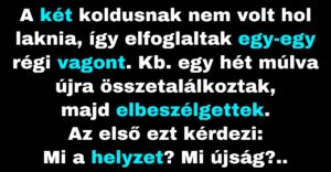 A két hajléktalan egy vagont talált menedékül (Vicc)