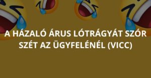 A házaló árus lótrágyát szór szét az ügyfelénél (Vicc)
