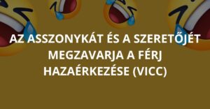 Az asszonykát és a szeretőjét megzavarja a férj hazaérkezése (Vicc)